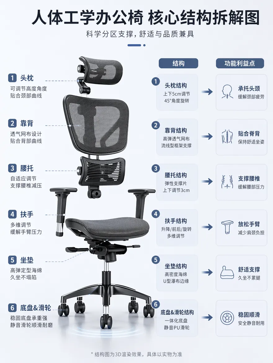 人体工学办公椅核心结构拆解图案例