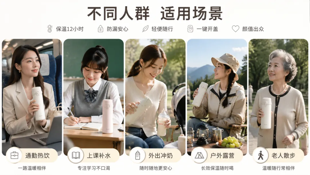 便携保温杯不同人群适用场景图案例